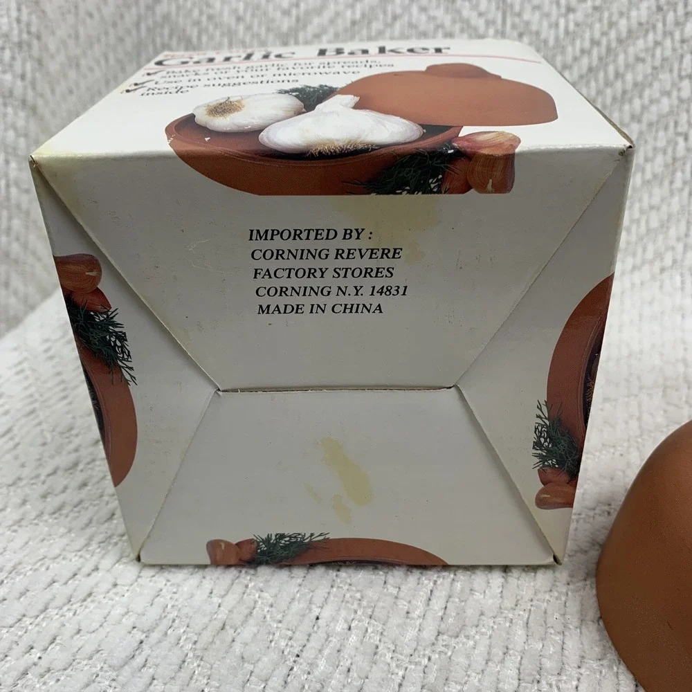 Terra Cotta Garlic Baker Roasted Corning‎ Revere Oven Microwave  w/Recipe New